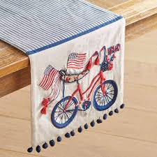 Pier 1 Imports Patriotic Bicycle 72 Table Runner With Poms Table Runners Fourth Of July Decor Patriotic Decorations