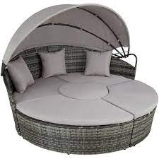 Home » salon de jardin » mobilier de jardin lit exterieur. Tectake Lit De Jardin Santorin Exterieur Modulable En Salon En Resine Tressee Pare Soleil Reglable Gris Cdiscount Jardin