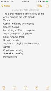 What The Signs Are Most Likely Doing Zodiac Signs Funny Aquarius Quotes Astrology Signs
