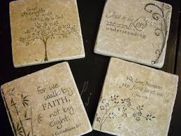 Holiday Gift Ideas Hand Stamped Bible Verse Inspirational Ceramic Tile Coaster Set Of 4 Ceramic Tile Crafts Tile Crafts Ceramic Tile Coaster