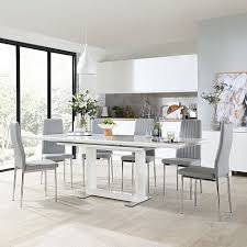 Ours are designed with the right proportions to be comfortable to sit in until dessert. Tokyo White High Gloss Extending Dining Table With 6 Leon Light Grey Leather Chairs Furniture And Choice