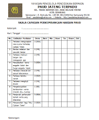Silahkan download format penilaian bulanan paud/tk kurikulum 2013 update 2019 degan klik pada link yang sudah saya siapkan di bawah ini: Jadwal Pendidikan Download Contoh Format Checklist Skala Capaian Perkembangan Paud Lengkap 2017