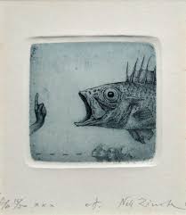 Nele Zirnite - Pescado. XXX. 1530., Papel, Aguafuerte, 10x9 cm en 1stDibs