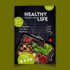 Download Healthy Food Restaurant Poster Design For Free In 2020 Healthy Restaurant Food Restaurant Poster Vegan Burger Restaurant