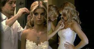 Pin By Callie Moran On Wedding Hair Ideas Jessica Simpson Wedding Dress Jessica Simpson Wedding Blue Wedding Hair