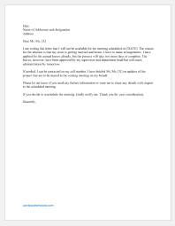 Sample letter giving excuse for being absent from work due to urgent work. Absence Excuse Letter For Meeting Word Excel Templates