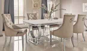 Our dining room furniture category has a wide selection of formal dining room sets, counter height dining room to the smaller dinette sets used in smaller homes apartments or for your kitchen. Rani Cream Marble 180cm Dining Table Champagne Belle Plush Velvet Chairs Ebay