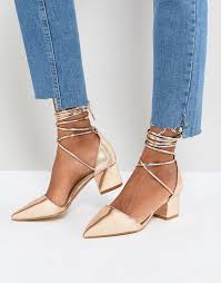 Raid Lucky Rose Gold Ankle Tie Block Heeled Shoes Asos