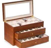 BEY-BERK Cherry Wood 36-Watch Box with Glass Top and 2-Drawers, Velour  Lining and Pillows BB686BRW