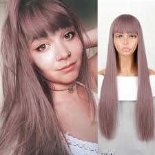 Kaufe MERISIHAIR Rosa Lange Gerade Perücke mit Pony Synthetische  Hitzebeständige Faser Perücken für Frau Mädchen Cosplay Natürliches Haar  zum Preis ab 14