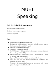 Ielts speaking test questions, january to april 2021, will be updated on this page as they emerge. Doc Muet Speaking Task A Individual Presentation Auni Faseeha Academia Edu