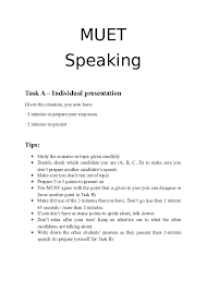 Written by professional ielts teachers to help candidates on the big day. Doc Muet Speaking Task A Individual Presentation Auni Faseeha Academia Edu