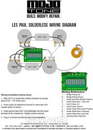 Les paul wiring diagram from toneshapers.com. Mojo Tone Solderless Les Paul Wiring Harness Long Shaft Sweetwater