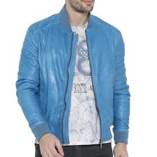 Light Blue Leather Bomber Jacket By Bareskin Leather Jacket Men Best Leather Jackets Blue Leather Jacket Outfit