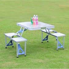 Portable folding picnic table with 4 seats. Anassouq New Heavy Duty Aluminium Portable Folding Picnic Table Chairs Set With Umbrella