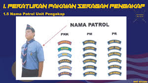 •setiap peringkat pengakap mempunyai tatacara tertentu berhubung dengan uniform atau pakaian seragamnya. Pengakap Muda Lencana Keahlian