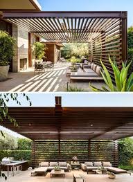 This Modern House Has An Outdoor Entertaining Area With A Wood And Steel Pergola A Fireplace And Lounge Area As Well Idees Pergola Amenagement Jardin Pergola