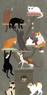 Kakemono Arbre A Chat Vente Decor Mural Kakemonodeco Illustration De Chat Arbre A Chat Chat