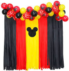 Balloon tower balloon stands balloon columns balloon arch mickey party mickey mouse birthday minnie mouse party balloons and more number balloons. Buy Mouse Birthday Party Supplies Backdrop 12 50pcs Latex Balloons With Red Yellow Black Mouse Theme Colors Creape Paper For Kids Birthday Party Decorations Baby Shower Photo Backgound Supplies Online In Ukraine