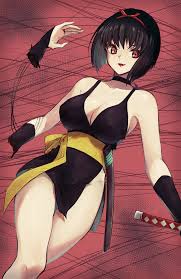 soraao0322, sakasagami no yura, inuyasha, 1girl, black dress, black hair,  breasts, cleavage, cowboy shot, demon girl, dress, dutch angle, hairband,  holding, holding sword, holding weapon, lips, looking at viewer, medium  breasts, no