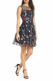 Save The Morgan Co Embroidered Fit Flare Dress Mesh Cocktail Dress Flare Dress Casual Cocktail Dress