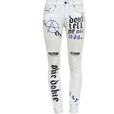 Filles A Papa Graffiti Print Distressed Jeans White Distressed Jeans White Ripped Skinny Jeans Denim Jeans Ripped
