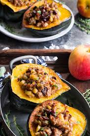 This Roasted Stuffed Acorn Squash Is Filled With All Your Favorites Sausage Apples Cranberries Onions Celery And Savory Recipes Acorn Squash Tofu Recipes
