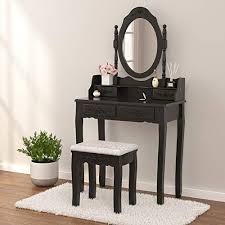 Fill your cart with color today! 3 Drawers And Storage Cabinet For Bedroom Decok Make Vanity Desk And Chair Set With Tri Folding Mirror Solid Wood Legs Makeup Dressing Table With Cushioned Stool Black Vanities Vanity Benches Bedroom
