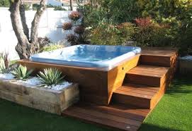 Outdoor Jacuzzi Ideas On A Wooden Deck With Steps On The Backyard Jacuzzi Pool Spa Nature Hottub Repin Hot Hot Tub Patio Hot Tub Backyard Hot Tub Deck