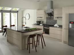 Chic Modern Open Kitchen Design Idea With Cream Cabinets And Island And Gray Granite Countertops An Beige Kitchen Handleless Kitchen Kitchen Inspiration Design