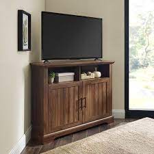 Douglas Two Door Dark Walnut Corner Tv Stand By Birch Harbor Walmart Com Corner Tv Cabinets Corner Tv Stand Corner Tv Console