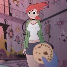 questionable, artist:kyde, artist:pixiewillow, frankie foster, cartoon  network, foster's home for imaginary friends, 1boy, 1girl, angry, animated,  bloo, blue skirt, blurry, blurry background, breasts, casual, clothing,  cookie, disinterested, female ...