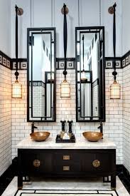 Art Deco Black And Gold Mirror Black And Cream Dramatic Bathroom Tall Mirrors Hanging Pendants From Tall Ceilings Black And Cream Furnitur Interior Deco Bathroom Design Art Deco Bathroom