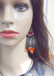 Earrings Chayton Orange Pheasant Feathers