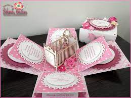 What better way to thank your loving group of friends and family than to send them home with homemade baby shower party favors? Baby Girl Exploding Box Card With Cot Baby Shower Card Box Diy Exploding Box Card Pop Up Box Cards