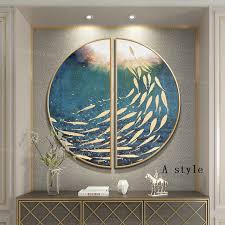 Blue Gold Acrylic Painting Fish Set Of 2 Wall Art Sea Wall Art Etsy In 2020 Gold Fish Painting Etsy Wall Art Sea Wall Art