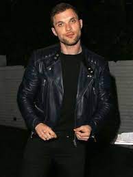 2016 Deadpool Ed Skrein Ajax Dark Blue Biker Jacket Celebrities Leather Jacket Leather Jacket Mens Jackets