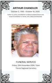 On behalf of the Chandler family I would like to announce his funeral  details.