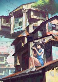 Girl With Camera On Rooftop Girls With Cameras Animation Art Anime Art