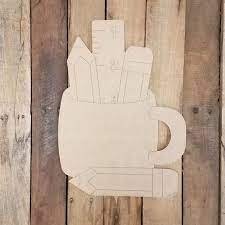 Desktop Pencil Cup Cutout Unfinished Shape Back To School Paint By Line In 2022 Wood Cutouts Wooden Cutouts Paint Diy Crafts