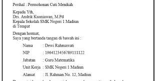 Kepentingan menikah menjadi salah satu alasan bagi pekerja untuk mengambil izin cuti. Contoh Surat Permohonan Cuti Menikah Untuk Guru