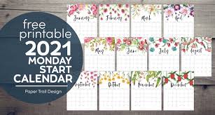 All excel templates, pdfs and images are free to download, use and customize as per your requirement. Free Printable 2021 Floral Calendar Monday Start Paper Trail Design