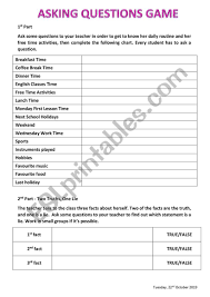 2 truths and 1 lie quiz from video quiz hero 100% correct answers. Asking Questions Game Esl Worksheet By Federicascintu