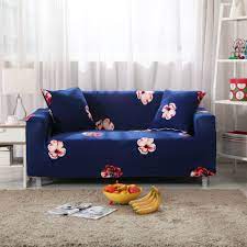 Single Double Three Four Seat Sofa Cover Polyester Deep Blue Beautiful Peony Printed Elastic And Stretchable Corner Sofa Slipcover Sofa Covers Furniture Covers