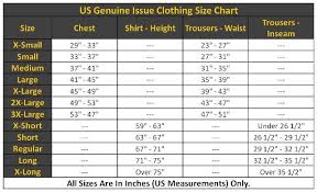 U S Military Clothing Sizing Chart Bradleys Surplus