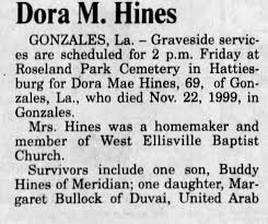 Obituary for Dora Mae Hines (Aged 69)