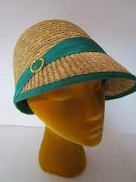 Eugenia Kim Natural Straw Visor Cap Hat Green Grosgrain New Etsy Straw Visor Visor Cap Visor