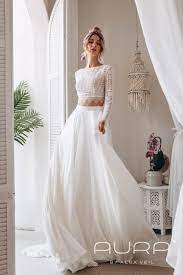 Wedding Dress Monica Boho Two Piece Bridal Gown With Crop Top And Silky Chiffon Skirt In 2021 Wedding Dresses Crop Top Wedding Dress Two Piece Wedding Dress