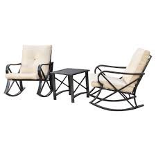 Patio Festival 3 Piece Metal Patio Rocker Conversation Set With Beige Cushions Pf19031 K The Home Depot Beige Cushions Metal Rocking Chair Outdoor Rocking Chairs
