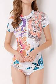 Tengweng Women Zip Front Floral Print Half Sleeve One Piece Swimsuit Rash Guard Swimwear At Amazon Women S Clot Floral Print Swimsuits Swimsuits Print Swimsuit